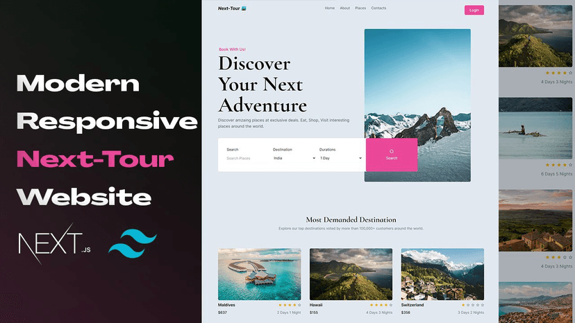 Build Modern Responsive Next-Tour/Travel Website using NextJs and Tailwind CSS