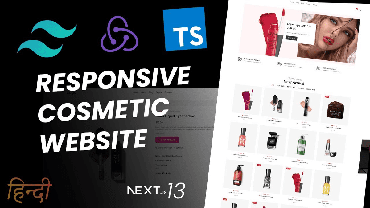 Responsive eCommerce Cosmetics Website with Next, Redux and Tailwind CSS in Hindi