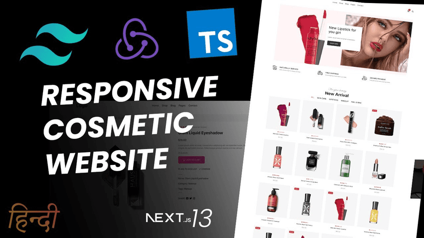 Responsive eCommerce Cosmetics Website with Next, Redux and Tailwind CSS in Hindi
