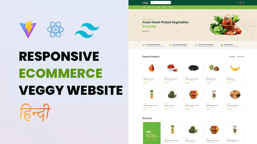Creating a Responsive eCommerce Veggy Website with React and Tailwind CSS | Hindi Tutorial