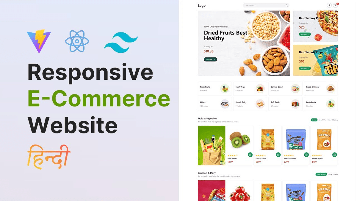 Creating a Responsive eCommerce Website with React and Tailwind CSS in Hindi